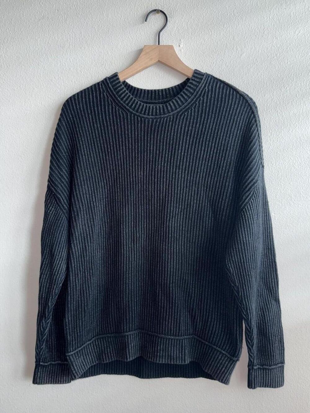 Hollister Boxy Fit Blue Ribbed Sweater Large Oversized Coastal Grandmacore